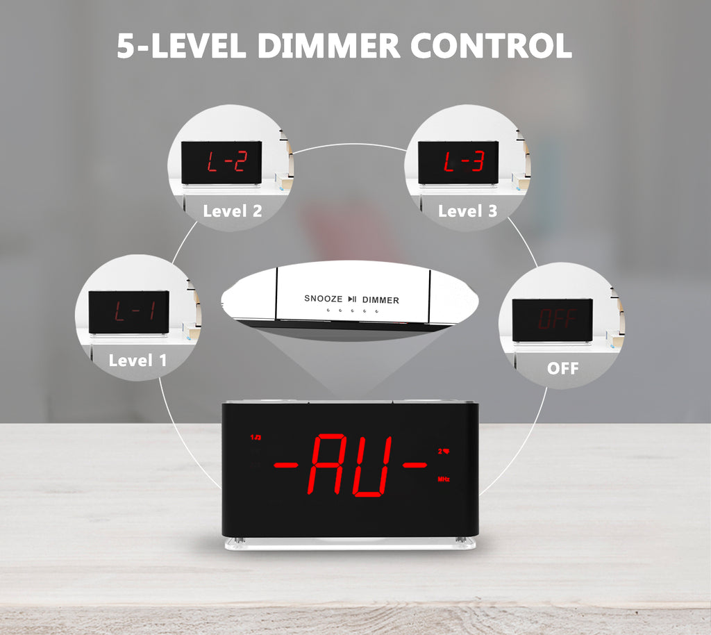 Radio reloj despertador digital iTOMA con conexión inalámbrica, alarma dual, pantalla LED regulable, volumen de 16 niveles, radio FM con temporizador de apagado automático, luz nocturna, función de repetición, 12/24 h iTOMA 507U
