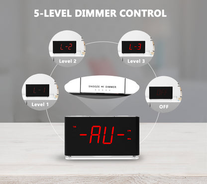 Digitaler iTOMA Radiowecker mit kabelloser Verbindung, Doppelalarm, dimmbares LED-Display, 16 Lautstärkestufen, UKW-Radio mit Sleep-Timer, Nachtlicht, Schlummerfunktion, 12/24-Stunden-iTOMA 507U