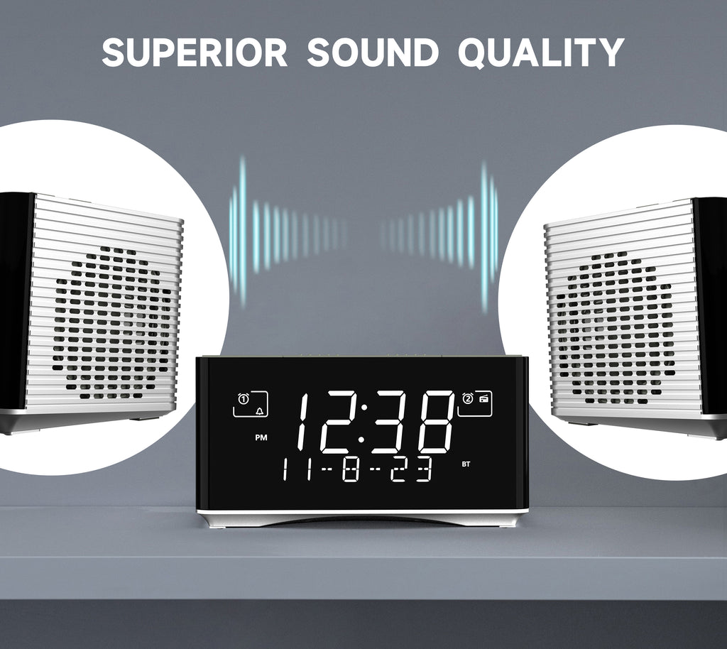 Reloj despertador con radio DAB y FM, puerto de carga USB, altavoz estéreo Bluetooth, conector para auriculares, alarma dual, función de repetición, pantalla LCD regulable iTOMA 3501D