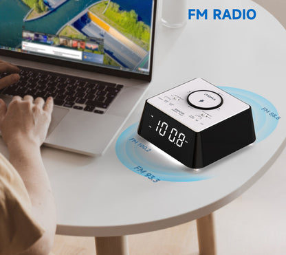 iTOMA 205-EU Bedside Wireless Charging Alarm Clock Radio with Bluetooth Speaker,FM Radio, Dual Alarm with Snooze, USB Charging, Night Light and Dimmable Display