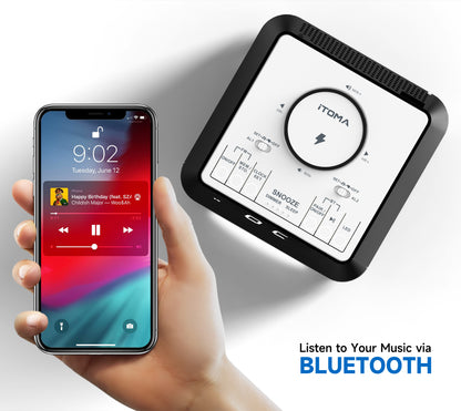 iTOMA 205-EU Bedside Wireless Charging Alarm Clock Radio with Bluetooth Speaker,FM Radio, Dual Alarm with Snooze, USB Charging, Night Light and Dimmable Display