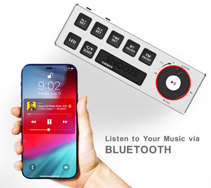 Doppelwecker mit FM-Radio, USB-Aufladung, 1,8-Zoll-LED-Display, Nachtlicht, Schlummerfunktion, Dimmersteuerung, Bluetooth-Lautsprecher, Temperatur- und Feuchtigkeitsanzeige iTOMA 508