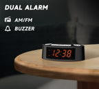 Radio despertador digital iTOMA AM/FM con alarma dual, temporizador de apagado y función de repetición, pantalla LED naranja y atenuación de 4 niveles (3301)
