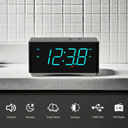 Radio despertador digital con altavoces estéreo Bluetooth, radio FM, alarma dual, función de repetición, regulador de brillo, carga USB, ideal para dormitorio y oficina iTOMA 3501S