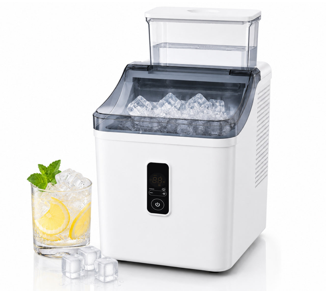 Ice Cube Maker Machine Countertop with 2 Ways to Add Water, Portable Self-Cleaning Ice Maker for Home/Kitchen/Office/RV, Ice Thickness Adjustable, 1-24H Timer, Ready in 20 Mins