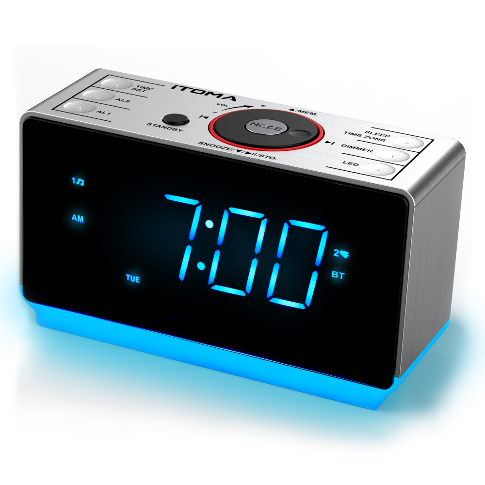 Digital Alarm Clock Radio with Bluetooth Speaker, FM Radio, Dual Alarm with Snooze, Large LED Display, Dimmer Control, Headphone,USB Charging Output and Night Light iTOMA 708