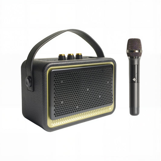 Retro Karaoke Machine with Wireless Microphones, Portable Bluetooth Speaker for Adults and Kids, Rechargeable PA System for Home Party, AUX/USB/MIC Support, Vintage Decor Gifts