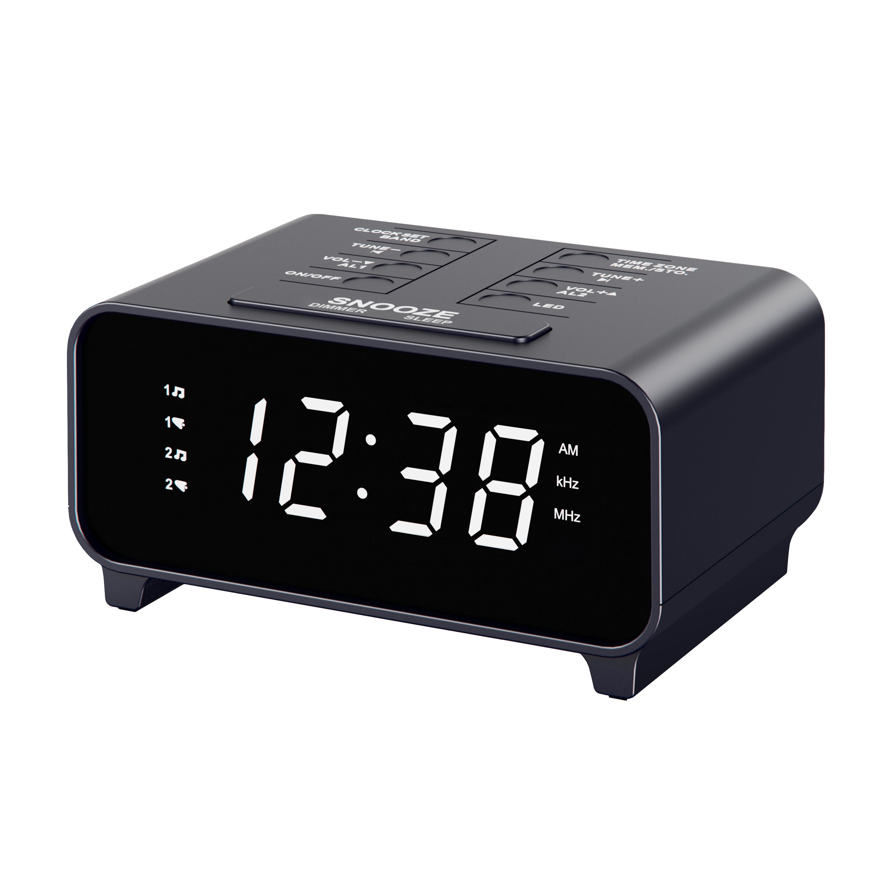 Clock Radio with AM/FM Radio, Dual Alarms, Snooze,  Memory Presets, Dimmer, Sleep Timer, 12/24Hr, Digital Clock with Volume Control, Night Light & White LED Display Alarm Clock for Bedroom iTOMA 213
