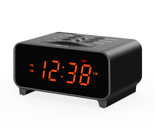 iTOMA 213-EU Small Alarm Clocks, Dual Alarms with 4 Alarm Week Modes, Snooze, USB Charger, Auto & Manual Dimmer,12/24Hr,Night Light and Orange LED Display Clock for Bedrooms