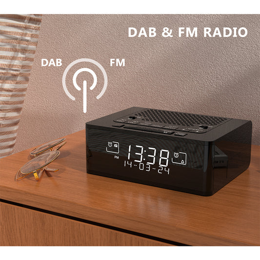 Wecker mit DAB- und UKW-Radio, 40 voreingestellte Sender, dimmbares LCD-Display, Doppelalarm mit EIN/AUS-Taste, Schlummerfunktion, kabellose Verbindung iTOMA 525D