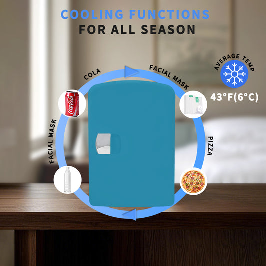 Mini refrigerador portátil K4207 cian de 4 litros (6 latas), ideal para el cuidado de la piel, cosméticos, bebidas y alimentos. 100 % libre de freón, ecológico, ideal para dormitorio, oficina, coche y residencia universitaria.