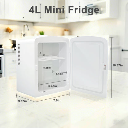 Mini refrigerador K4201 de 4 litros, color blanco, con capacidad para 4 litros y 6 latas, ideal para el cuidado de la piel, cosméticos, bebidas y alimentos. 100 % libre de freón, ecológico, ideal para dormitorio, oficina, coche y residencia universitaria.