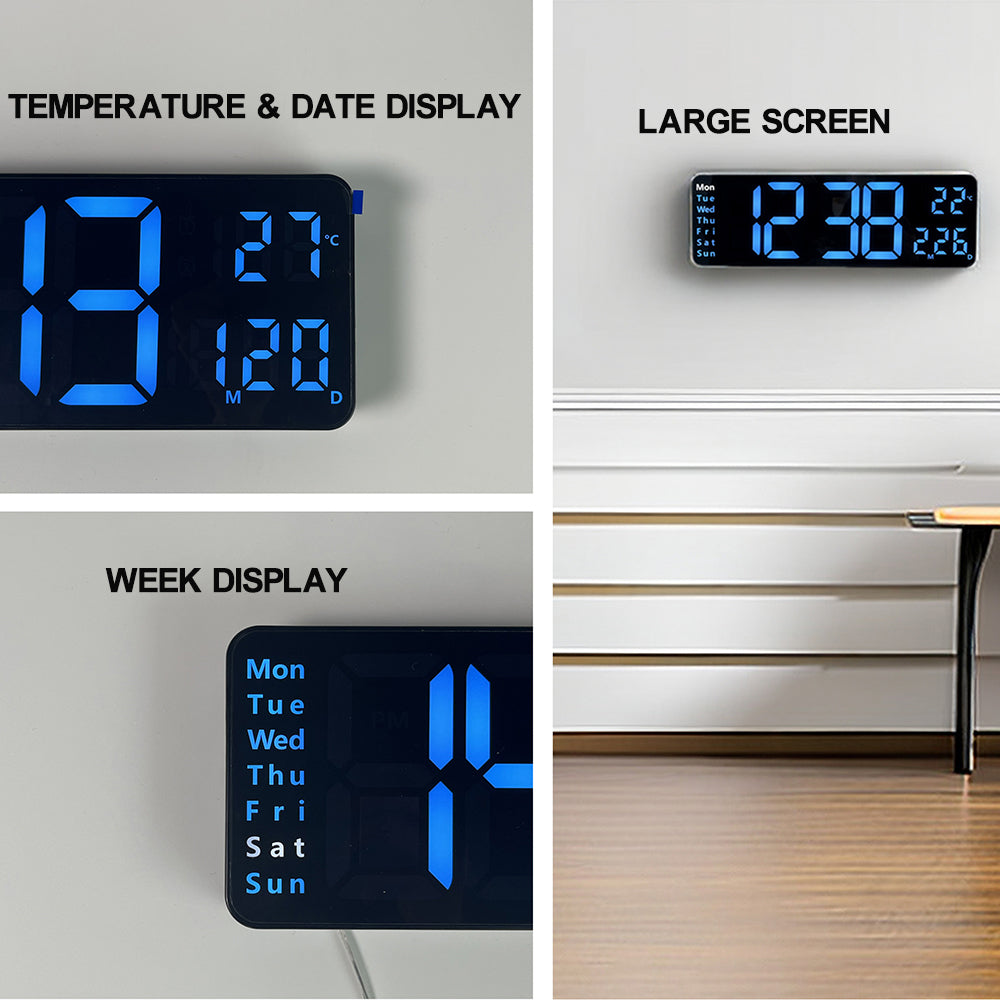 Digitale Wanduhr, 13 Zoll großes Display, LED-Wanduhr für Wohnzimmerdekor, Wecker, Timer, 12/24 Std., automatischer Helligkeitsdimmer, große Uhr mit Tag/Datum/Temperatur (13 Zoll) 