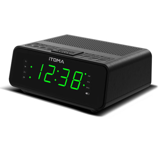 Digitaler iTOMA-Wecker mit AM/FM-Radio, 4-stufigem Dimmer, Schlummerfunktion, zwei Alarmen, Sleep-Timer und gut lesbarem 0,9-Zoll-LED-Display in Jadegrün, 2100