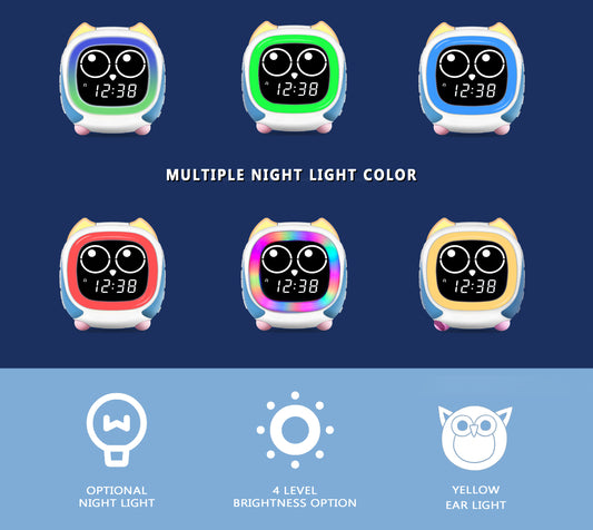 Kinderwecker Addo, Sonnenaufgangs-/Sonnenuntergangssimulation, Nachttischlampe, Uhrentrainer für Kinder mitwachsen und Bluetooth-Musikplayer, Weißes Rauschen, Schlafgeräusche, Weckuhr, Eule, iTOMA