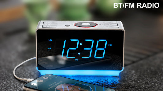 Radiowecker mit Bluetooth-Lautsprecher, UKW-Radio, Doppelalarm mit Schlummerfunktion, großem LED-Display, Dimmersteuerung, USB-Ladeausgang und Nachtlicht iTOMA CKS708 