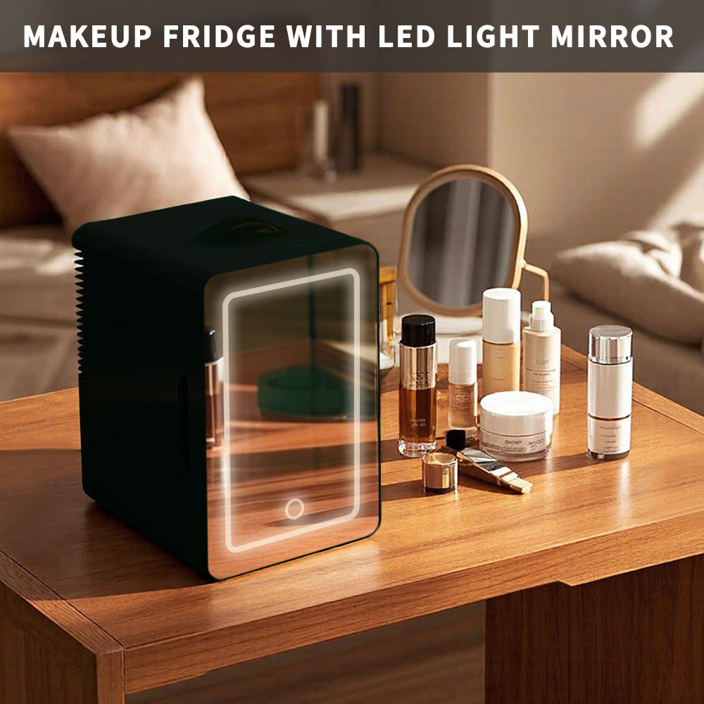 Mini Skincare Fridge with LED Mirror 6L K6100, 6Liter/6 Cans Cooler and Warmer for Makeup, Cosmetic, Beauty, Food, Medicine Portable Small Refrigerator 100% Freon-Free Eco Friendly for Bedroom, Nursery, Office, Camp and Car
