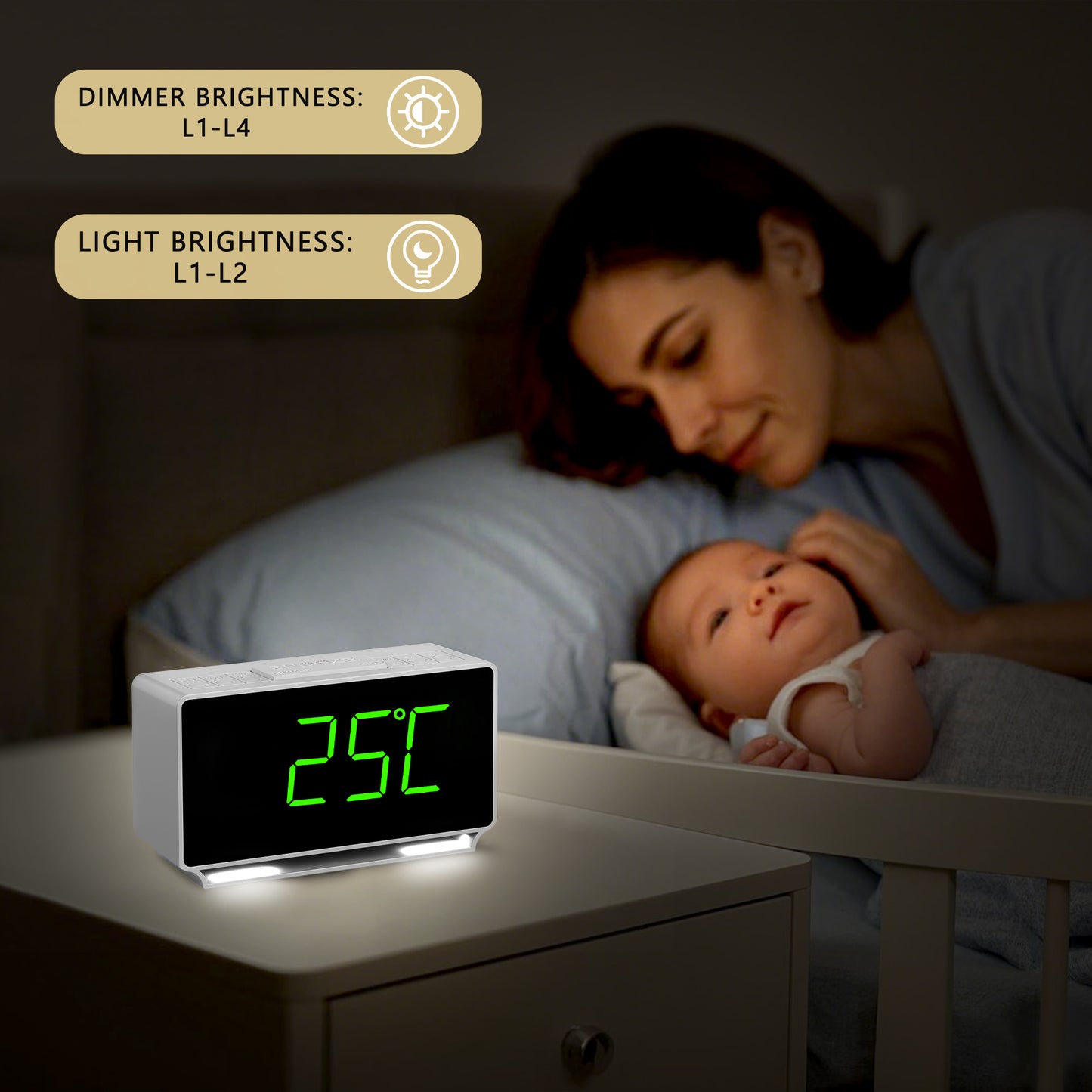 Digital iTOMA 222 Alarm Clock, Dual Alarms with Temperature Display, Snooze,12/24Hr, Night Light and Adjustable Volume, Dimmable, Battery Backup, Portable Small LED Clocks for Bedroom