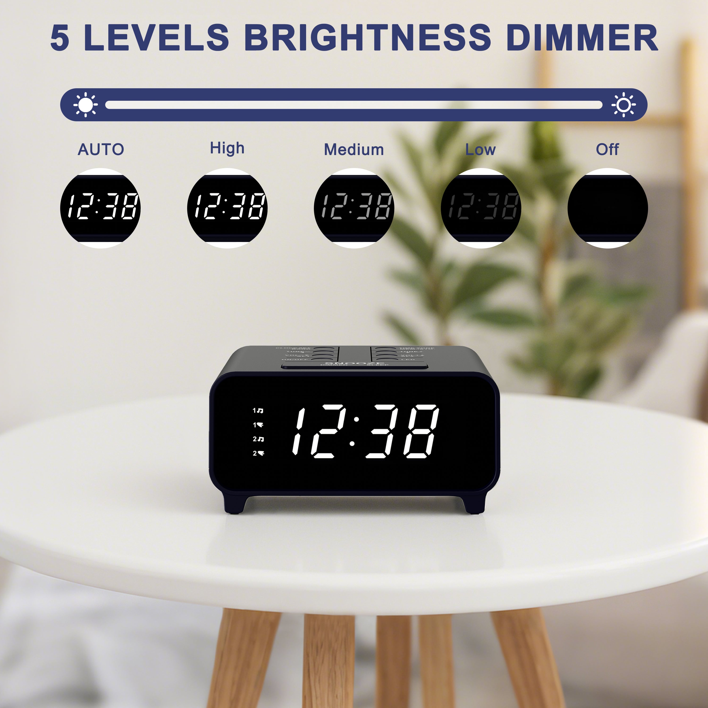 Clock Radio with AM/FM Radio, Dual Alarms, Snooze,  Memory Presets, Dimmer, Sleep Timer, 12/24Hr, Digital Clock with Volume Control, Night Light & White LED Display Alarm Clock for Bedroom iTOMA 213