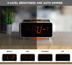 Bedside App Control Dual Wireless Charging Alarm Clock Radio with Bluetooth Speaker, FM Radio, Two USB Port, Dual Alarm, Snooze, Night Light, Auto & Manual Dimmer Control and 1.4" Orange Display iTOMA 209