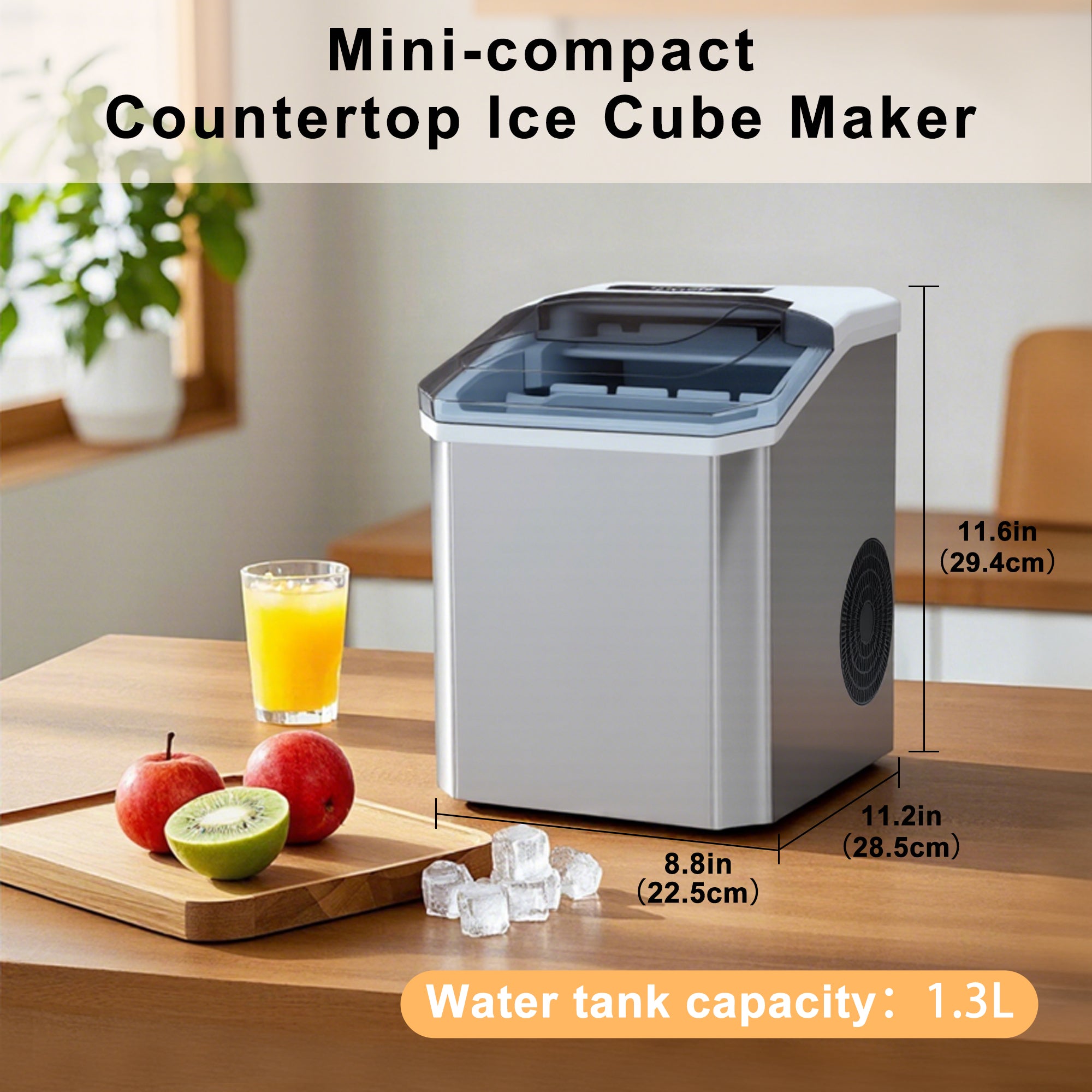 Máquina para fabricar hielo totalmente automatizada: 12 kg/24 h, autolimpiable, 2 tamaños de hielo (pequeño/grande), ciclo rápido de 6 min, con sensor infrarrojo para uso doméstico, de oficina o comercial.