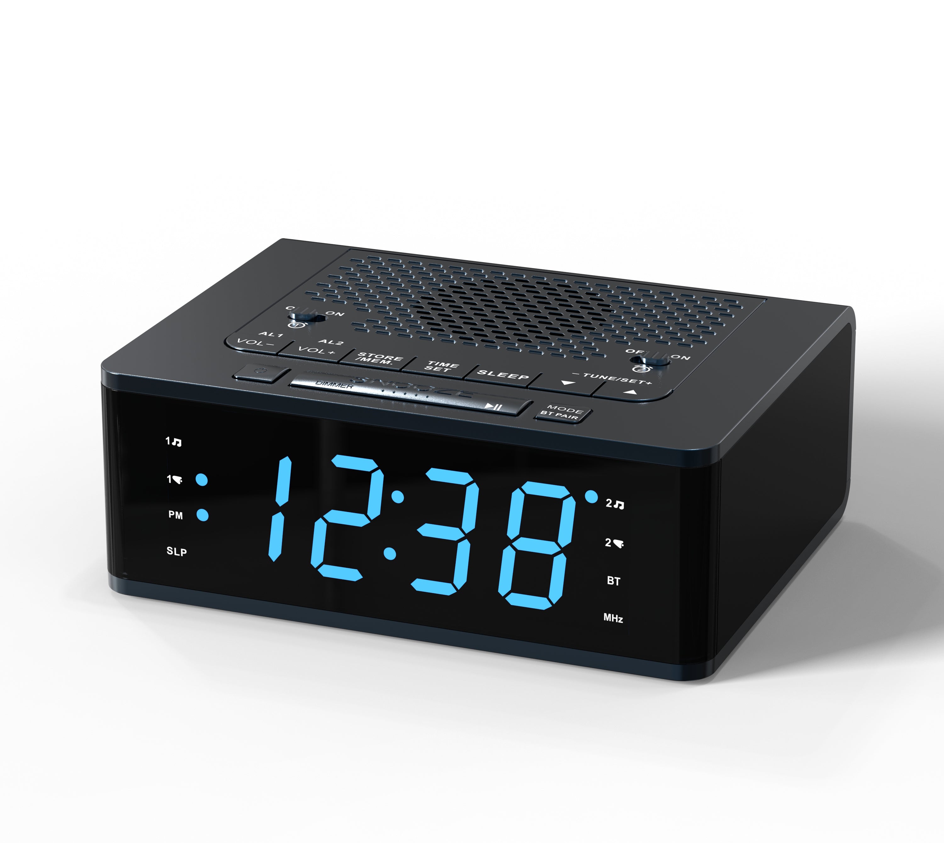 Digitaler Wecker fürs Schlafzimmer mit FM-Radio, kabelloser Verbindung, dimmbarem LED-Display, Sleep-Timer, einstellbarer Lautstärke, Doppelalarm mit EIN/AUS-Taste, Nachttischuhr für Erwachsene, Senioren, Kinder, iTOMA 515