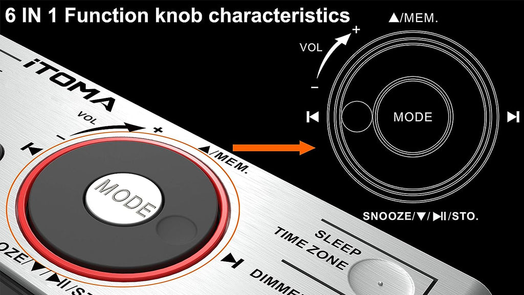 Radiowecker mit Bluetooth-Lautsprecher, UKW-Radio, Doppelalarm mit Schlummerfunktion, großem LED-Display, Dimmersteuerung, USB-Ladeausgang und Nachtlicht iTOMA CKS708 