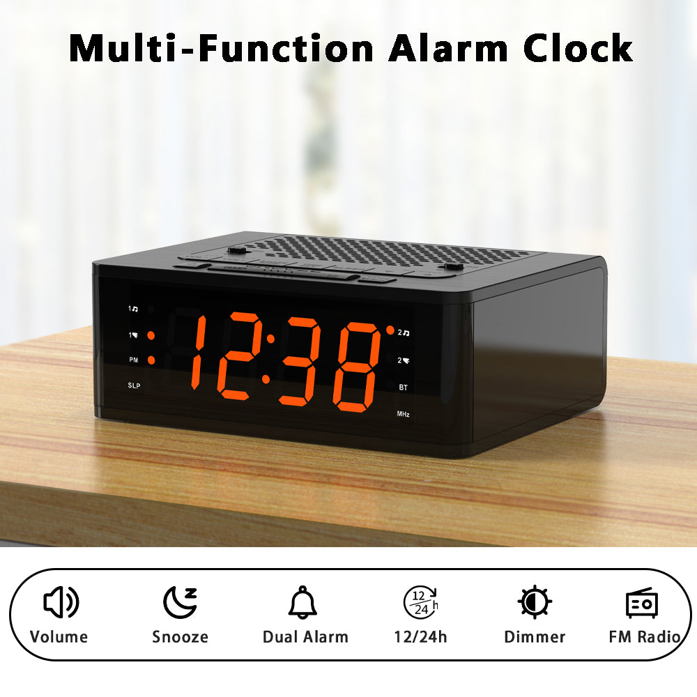 Digitaler Wecker fürs Schlafzimmer mit FM-Radio, kabelloser Verbindung, dimmbarem LED-Display, Sleep-Timer, einstellbarer Lautstärke, Doppelalarm mit EIN/AUS-Taste, Nachttischuhr für Erwachsene, Senioren, Kinder, iTOMA 515