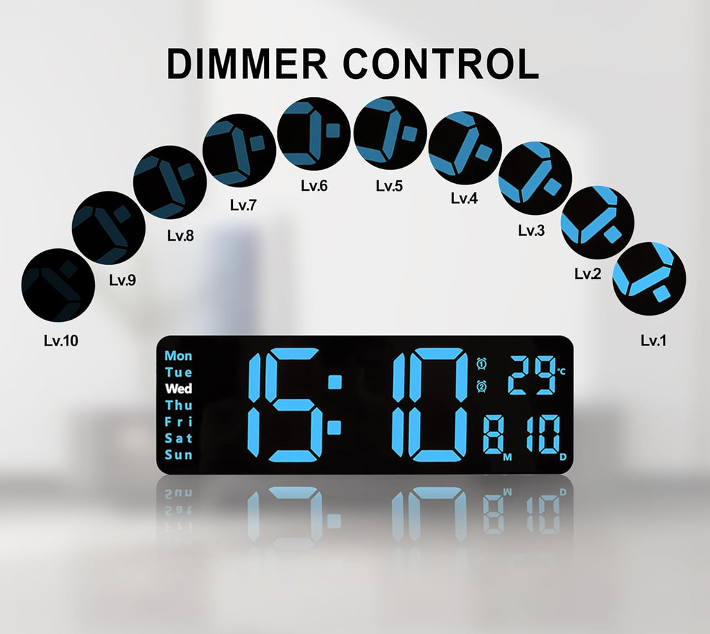Digitale Wanduhr, 13 Zoll großes Display, LED-Wanduhr für Wohnzimmerdekor, Wecker, Timer, 12/24 Std., automatischer Helligkeitsdimmer, große Uhr mit Tag/Datum/Temperatur (13 Zoll) 