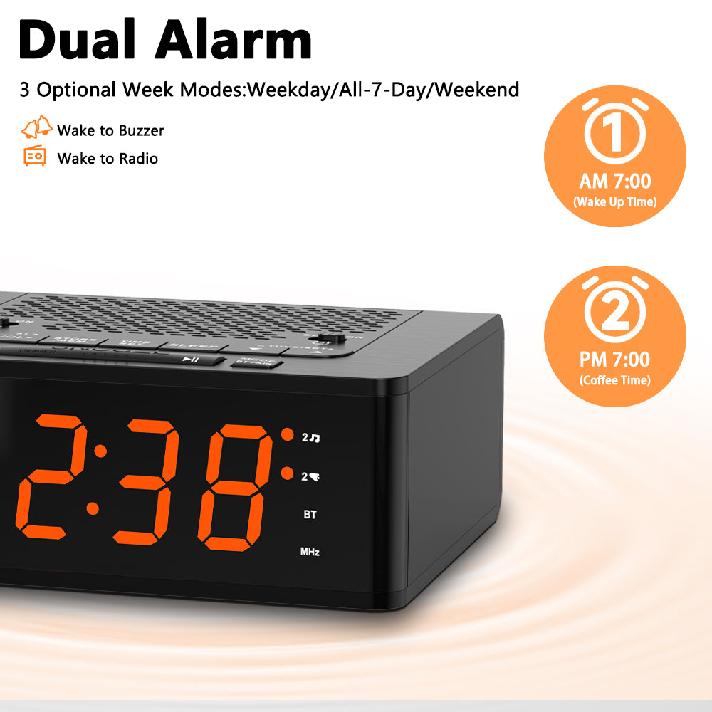 Digitaler Wecker fürs Schlafzimmer mit FM-Radio, kabelloser Verbindung, dimmbarem LED-Display, Sleep-Timer, einstellbarer Lautstärke, Doppelalarm mit EIN/AUS-Taste, Nachttischuhr für Erwachsene, Senioren, Kinder, iTOMA 515