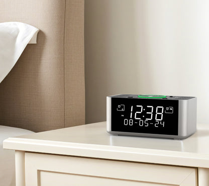 Wecker mit DAB- und FM-Radio, kabelloses Laden, 40 voreingestellte Sender, zwei Alarme, Schlummerfunktion, dimmbares LCD-Display, Bluetooth, USB-Ladefunktion und Kopfhöreranschluss, Radiowecker fürs Bett iTOMA 206D