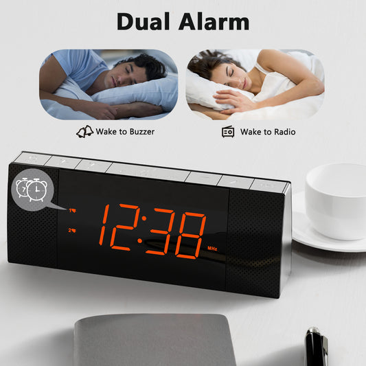 Kreativer Nachttisch-Wecker mit Radio und Bluetooth, UKW-Radio, Doppelalarm mit Schlummerfunktion, Aufladen über USB, automatischer und manueller Dimmer, Uhr fürs Nachttisch iTOMA 503A
