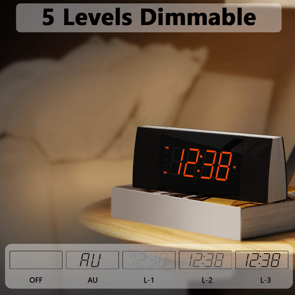 Kreativer Nachttisch-Wecker mit Radio und Bluetooth, UKW-Radio, Doppelalarm mit Schlummerfunktion, Aufladen über USB, automatischer und manueller Dimmer, Uhr fürs Nachttisch iTOMA 503A