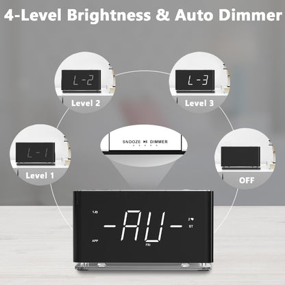 Kreativer digitaler Radiowecker, Wecker mit Bluetooth, großes LED-Display, UKW-Radio, Doppelalarm, USB-Ladeanschluss, Nachtlicht, automatischer und manueller Dimmer, Schlummerfunktion, Sleep-Timer iTOMA 507A