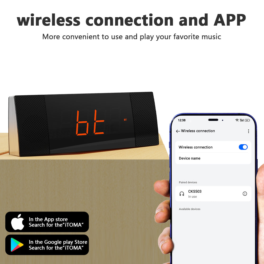 Kreativer Nachttisch-Wecker mit Radio und Bluetooth, UKW-Radio, Doppelalarm mit Schlummerfunktion, Aufladen über USB, automatischer und manueller Dimmer, Uhr fürs Nachttisch iTOMA 503A