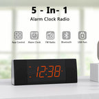 Kreativer Nachttisch-Wecker mit Radio und Bluetooth, UKW-Radio, Doppelalarm mit Schlummerfunktion, Aufladen über USB, automatischer und manueller Dimmer, Uhr fürs Nachttisch iTOMA 503A
