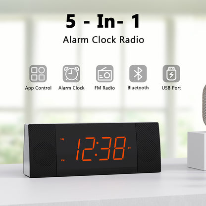 Kreativer Nachttisch-Wecker mit Radio und Bluetooth, UKW-Radio, Doppelalarm mit Schlummerfunktion, Aufladen über USB, automatischer und manueller Dimmer, Uhr fürs Nachttisch iTOMA 503A