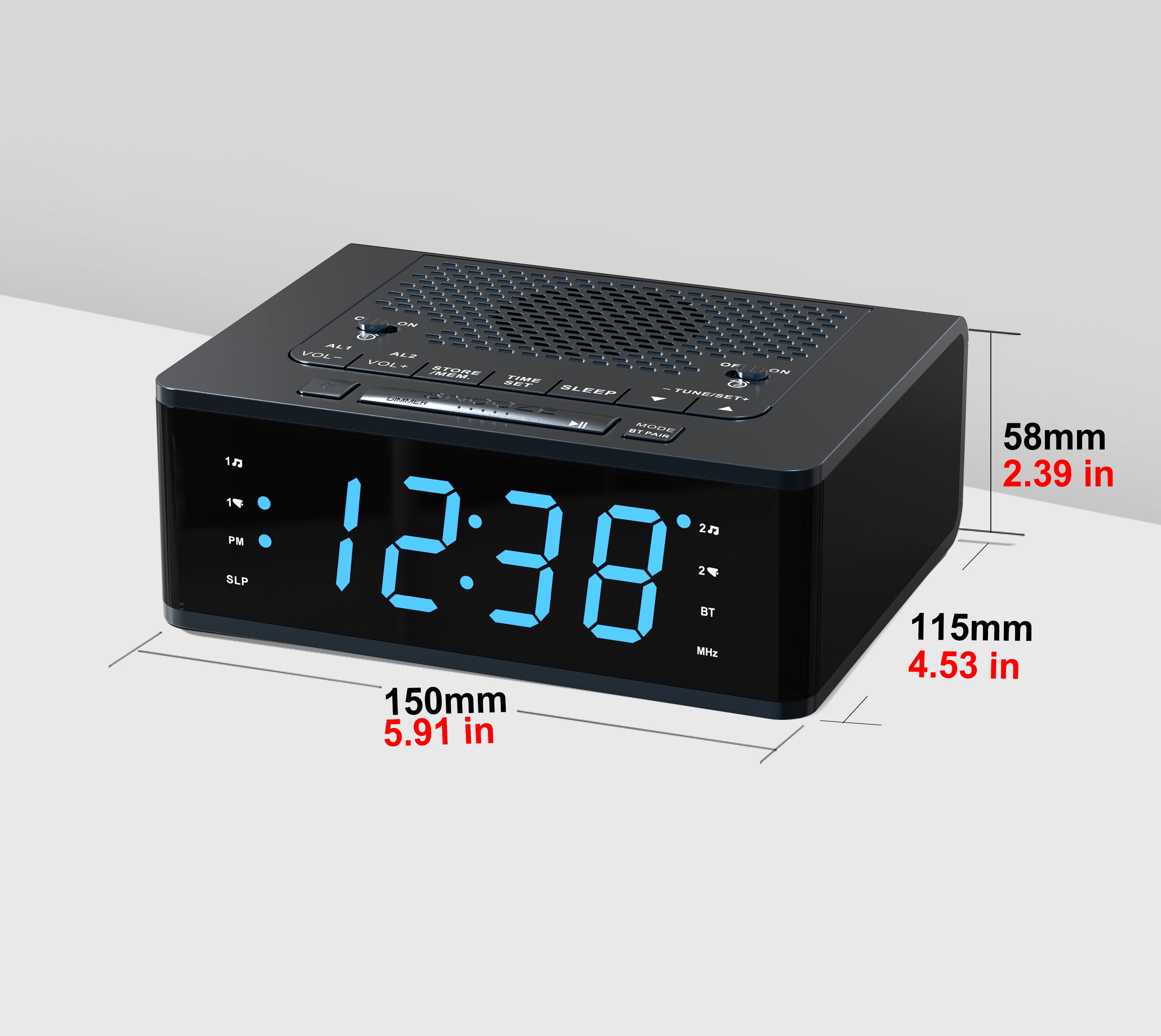 Digitaler Wecker fürs Schlafzimmer mit FM-Radio, kabelloser Verbindung, dimmbarem LED-Display, Sleep-Timer, einstellbarer Lautstärke, Doppelalarm mit EIN/AUS-Taste, Nachttischuhr für Erwachsene, Senioren, Kinder, iTOMA 515
