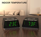 Nachttischwecker mit kabelloser Aufladung, Doppelalarm, Schlummerfunktion, Helligkeitsdimmer, USB-Ladeanschluss, großem LED-Display, Nachtlicht, Anzeige von Innentemperatur und Luftfeuchtigkeit iTOMA 801