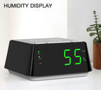 Nachttischwecker mit kabelloser Aufladung, Doppelalarm, Schlummerfunktion, Helligkeitsdimmer, USB-Ladeanschluss, großem LED-Display, Nachtlicht, Anzeige von Innentemperatur und Luftfeuchtigkeit iTOMA 801