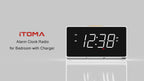 Radio despertador digital con pantalla LED blanca de 1,4" y Bluetooth, radio FM, alarma dual, temporizador de apagado automático, función de repetición, atenuador automático y manual, cargador USB y luz nocturna iTOMA 718